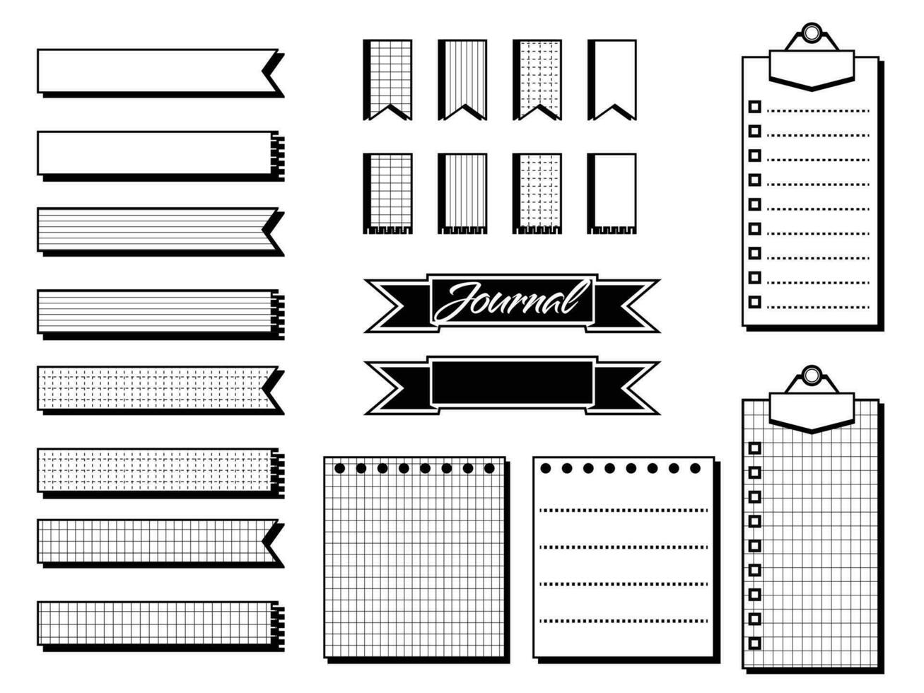 Set of items for notepad, planner or day planner. Bullet journal vector illustration