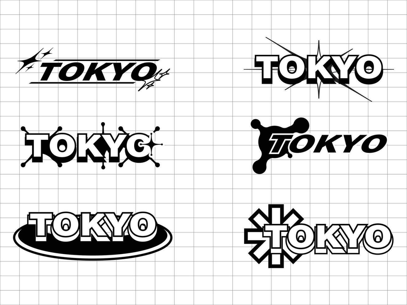 tokio retro futurista para t camisa diseño. resumen gráfico geométrico símbolos y objetos en y2k estilo vector