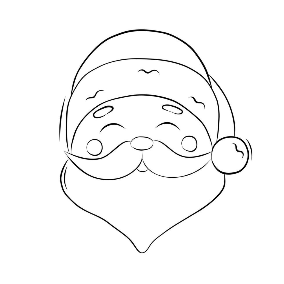 Merry Santa Claus in Hat Decorative Element in Doodle Style. Christmas coloring book. Simple Vector Illustration.