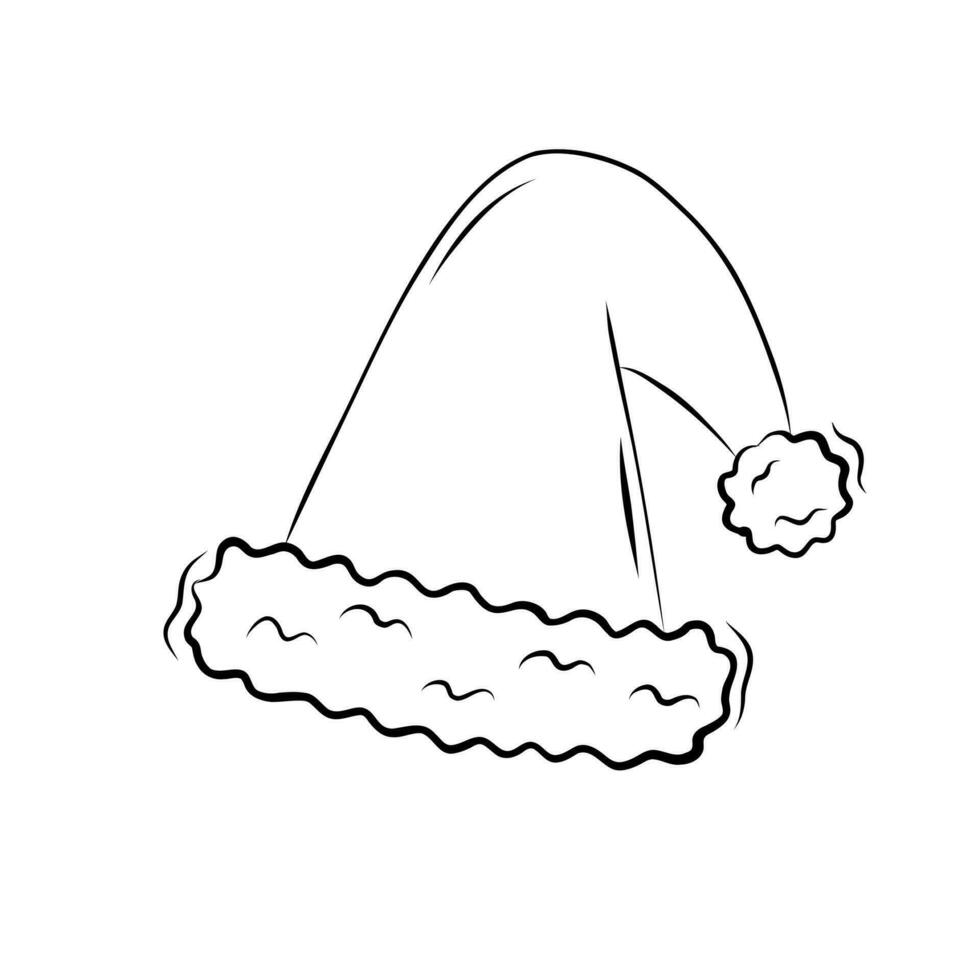 Santa Claus Hat Decorative Element in Doodle Style. Christmas coloring book. Simple Vector Illustration.