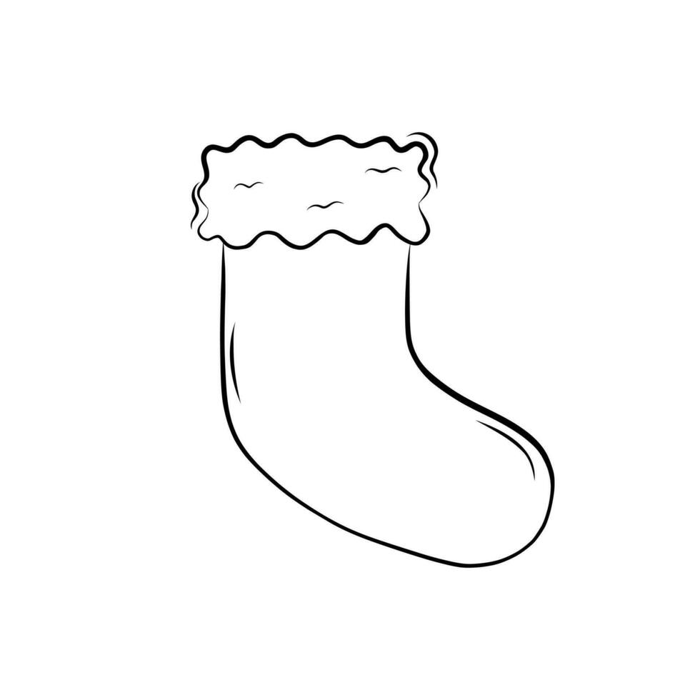 Christmas Sock for Gifts Decorative Element in Doodle Style. Christmas coloring book. Simple Vector Illustration.