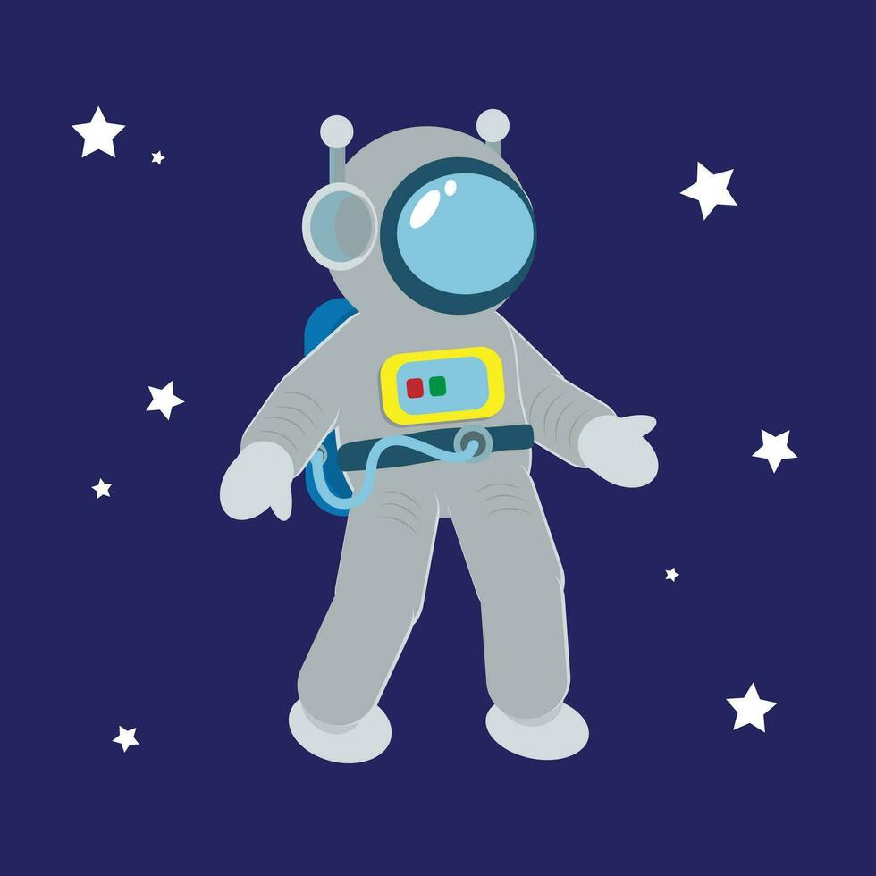 Astronaut in space. Flat style vector illustration on blue background