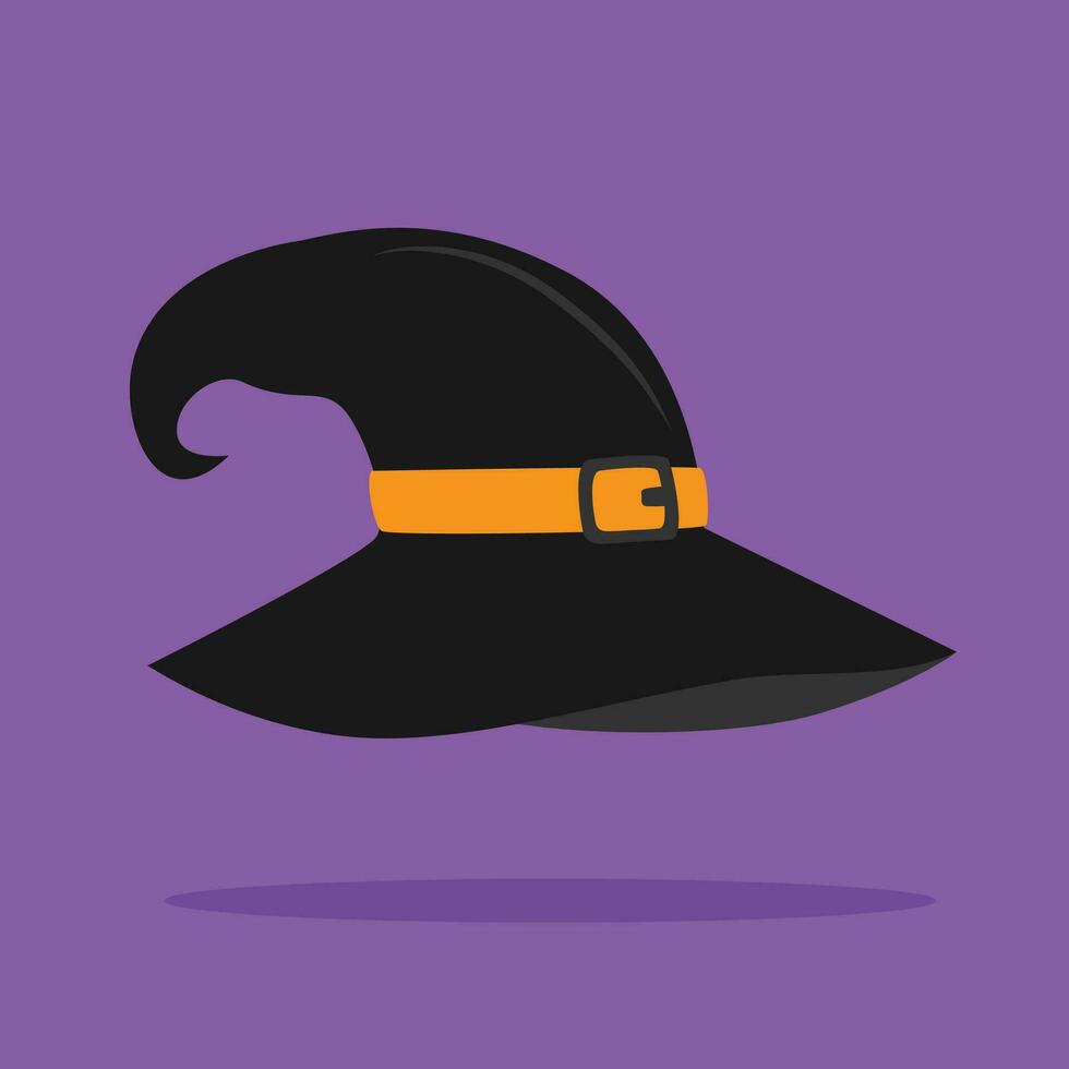 Witch hat. Halloween vector illustration. Flat style. Isolated on purple background.