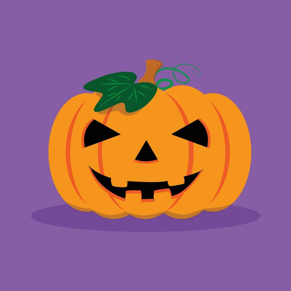 Víspera de Todos los Santos calabaza icono. vector ilustración en plano estilo en púrpura antecedentes.