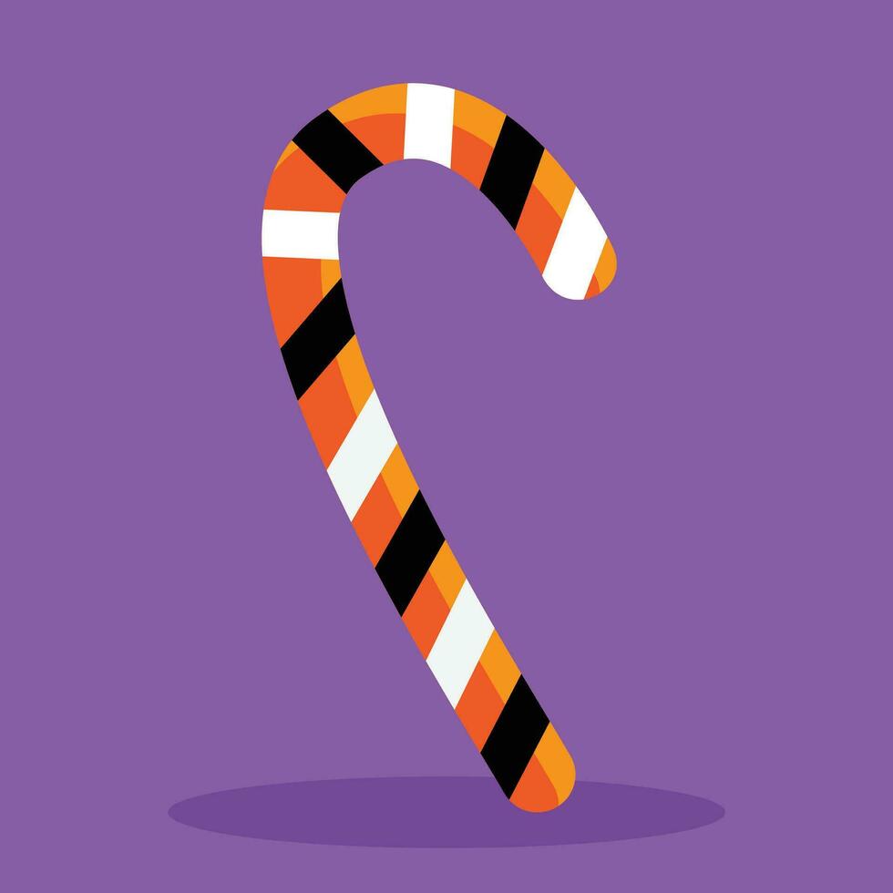 Candy cane icon in flat style. Vector illustration on violet background.