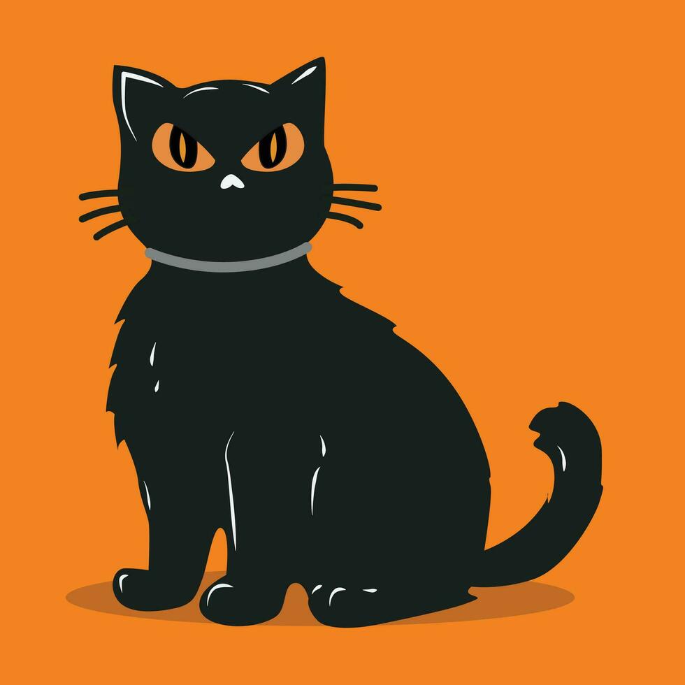 black cat on orange background vector
