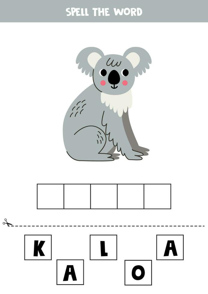 Spelling game for preschool kids. Cute cartoon koala. vector