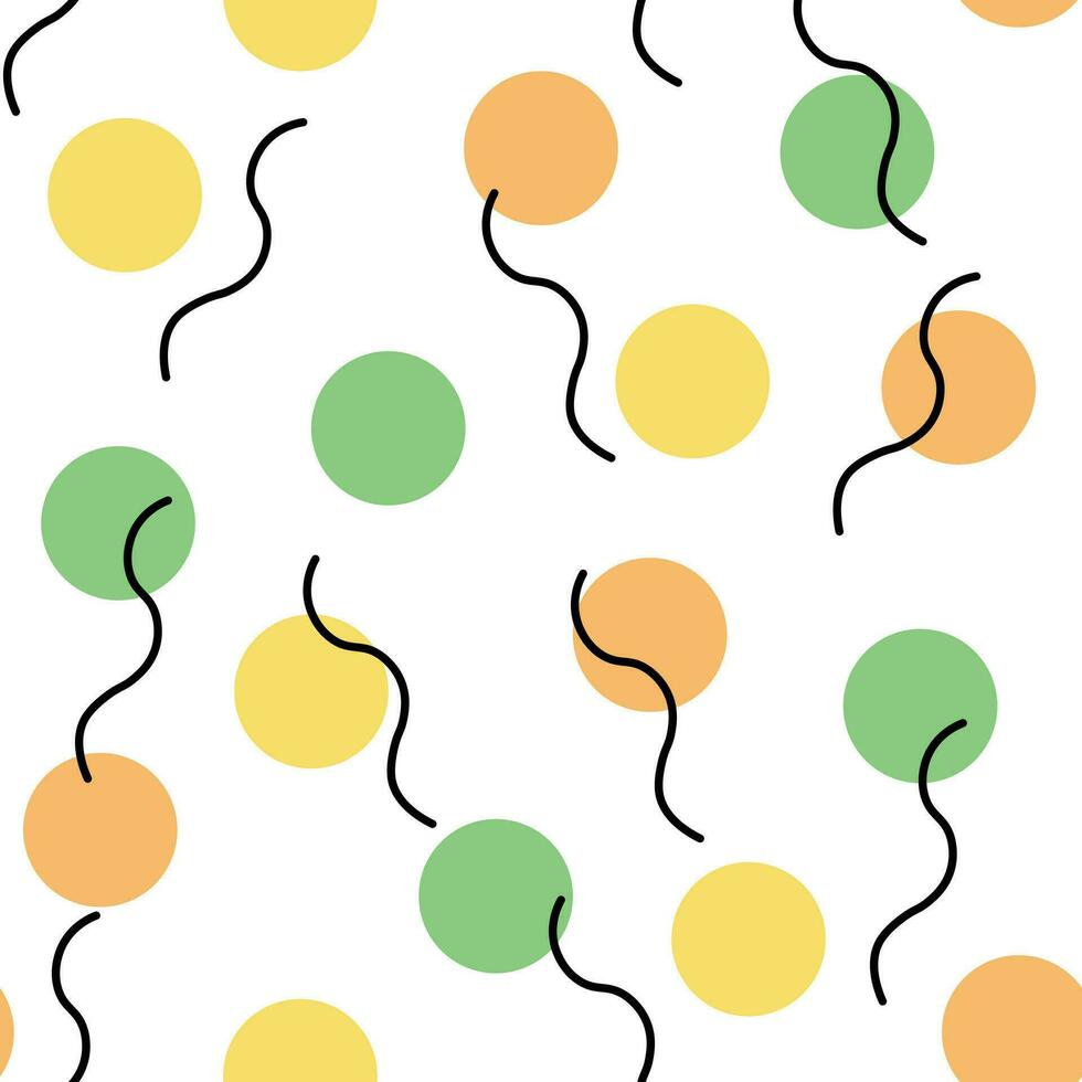 Groovy colorful dots seamless pattern in y2k style. Basic random circles with lines. vector