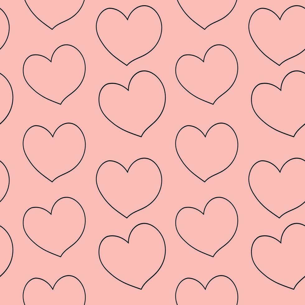 Hearts doodle scandinavian style seamless pattern on pink background. Love and Valentine day. vector