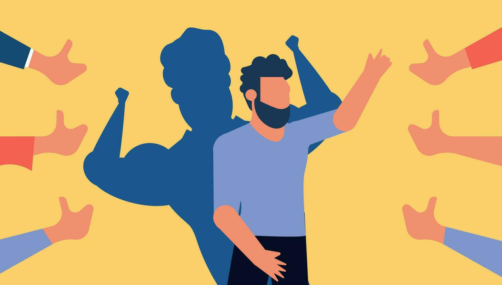 Public approval people person vector illustration concept. Hand accept acknowledgment gesture opinion. Respect character around thumb up feedback. Honor show favorite reputable. Agree choice proud