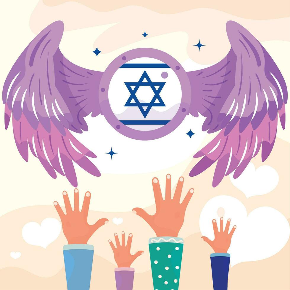 Israel Flag With Angel and Children vector