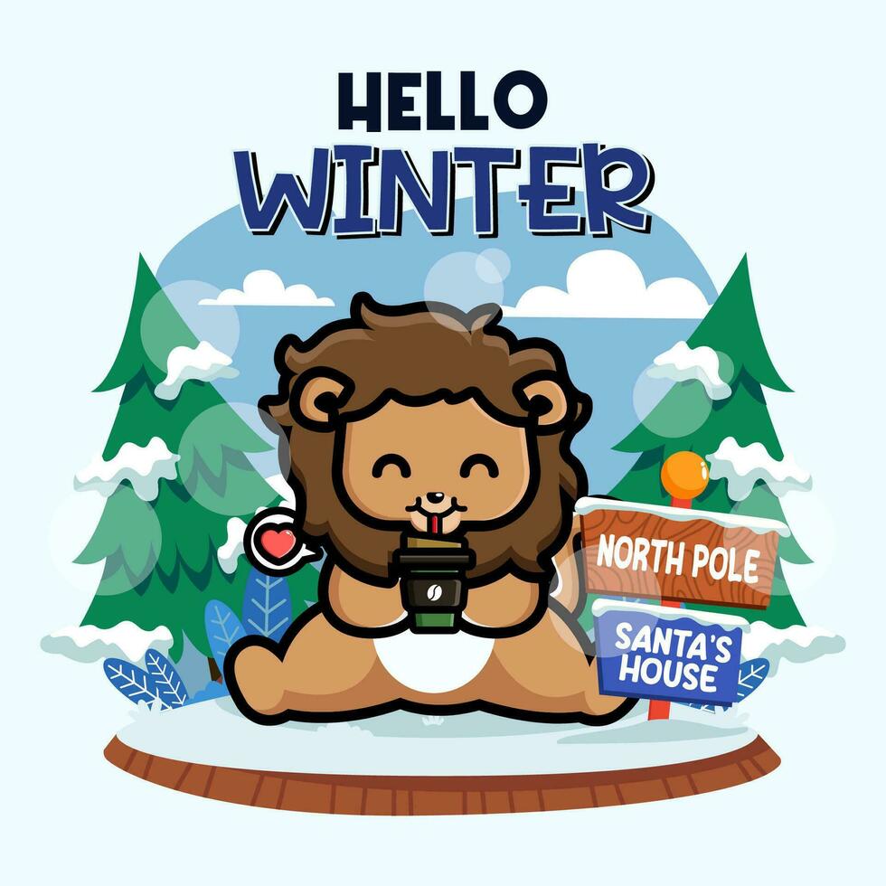 Cute lion in winter season vector