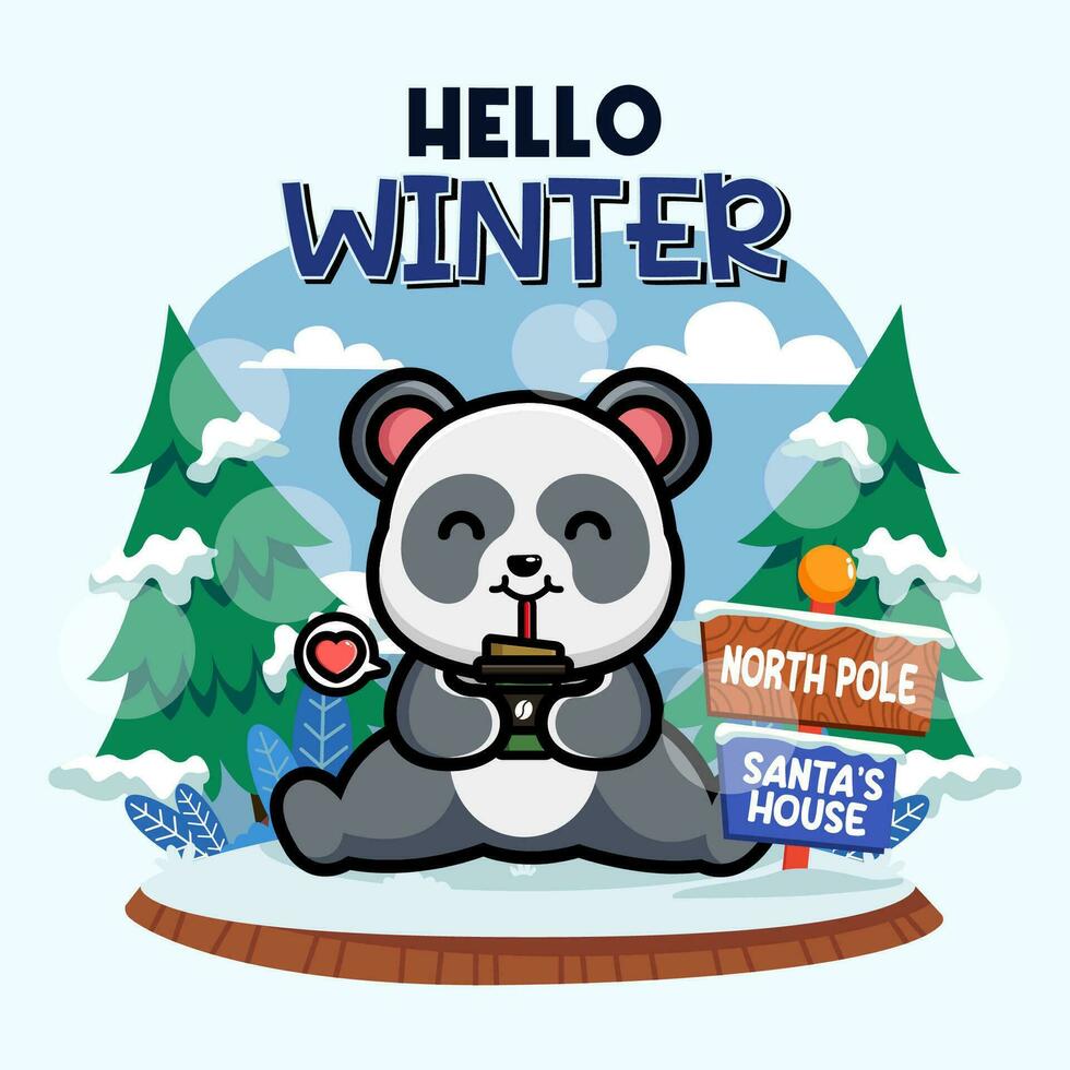 Cute panda in winter season vector