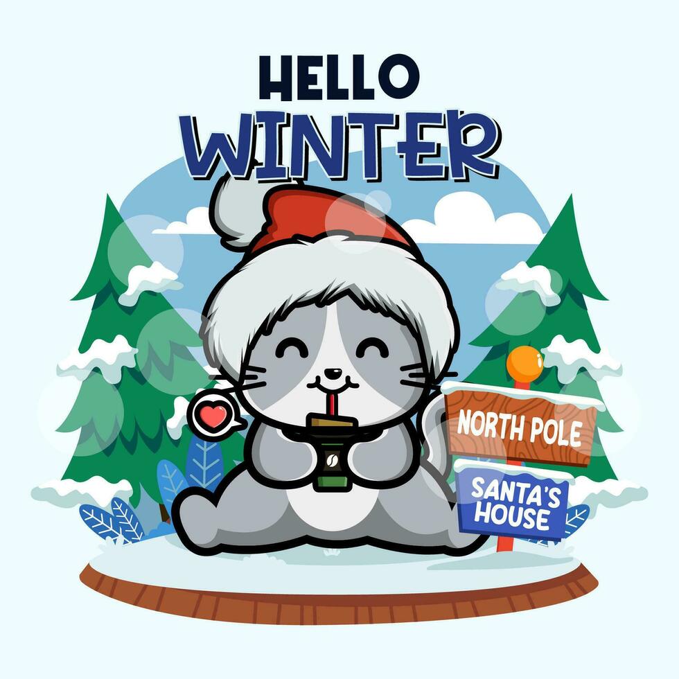 Cute cat in winter season vector