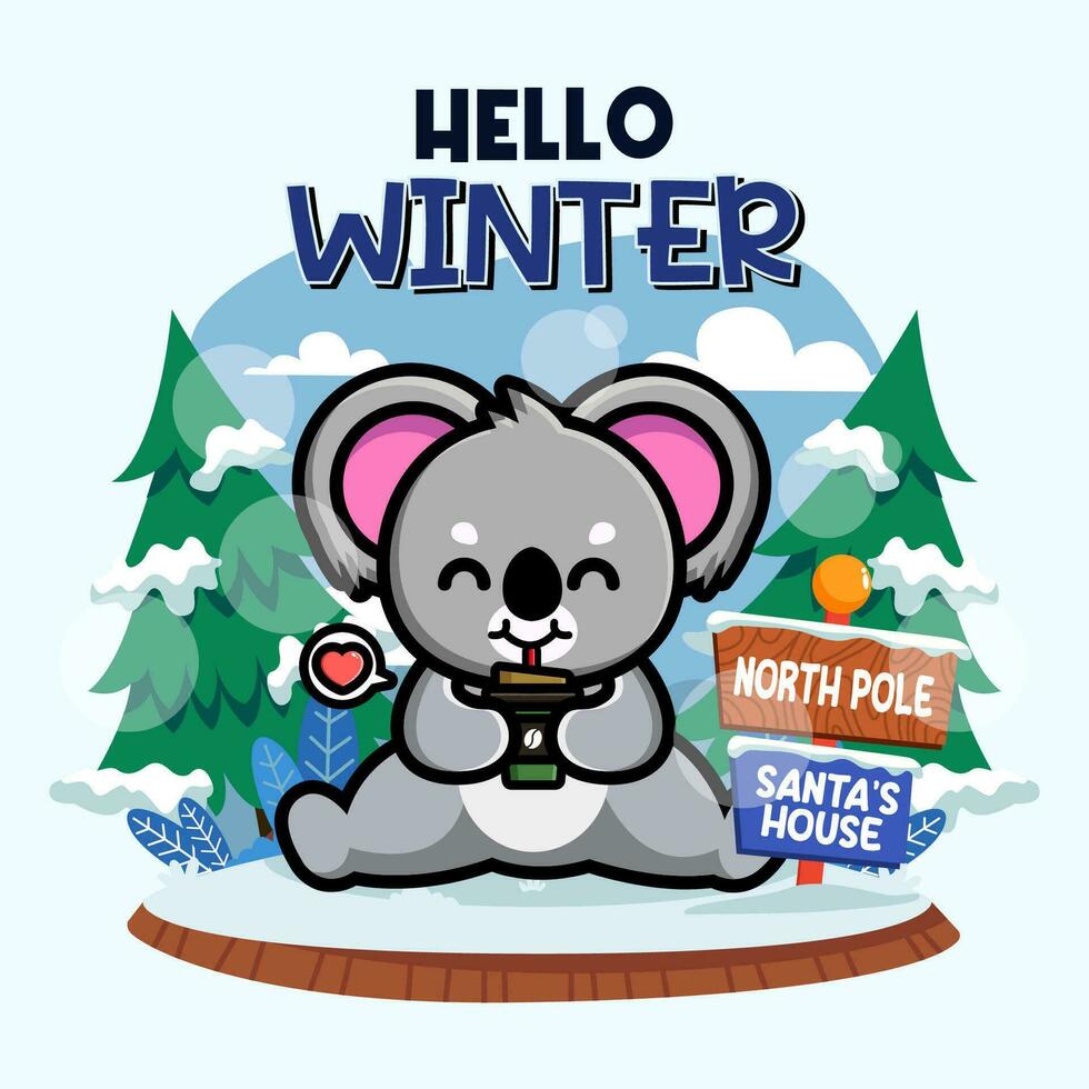 Cute koala in winter season vector