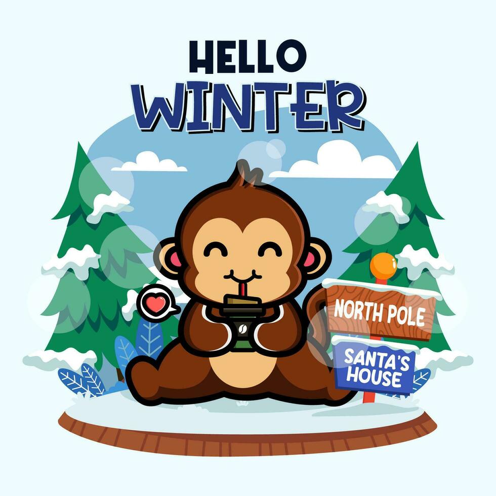 Cute monkey in winter season vector