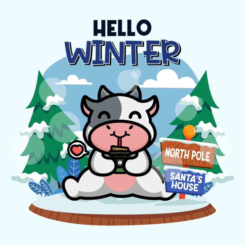 Cute cow in winter season vector