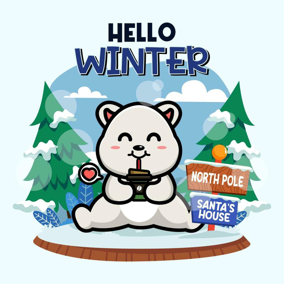 Cute polar in winter season vector