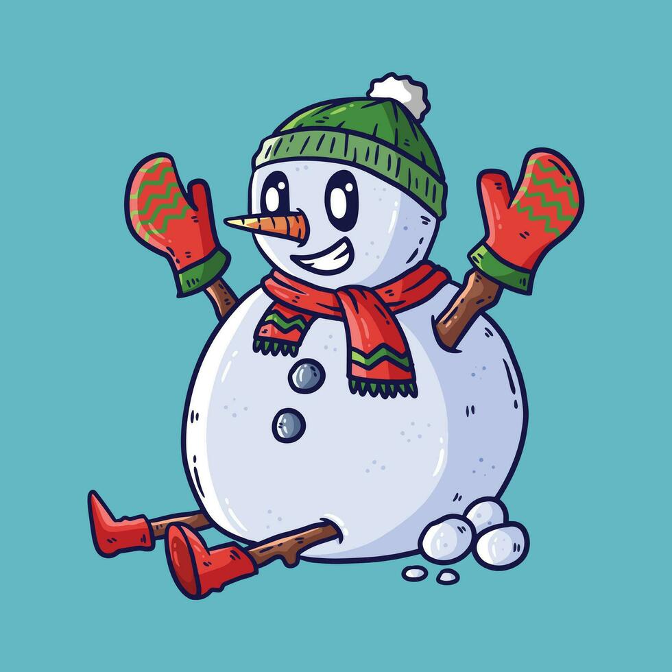 Snowman with hat and scarf isolated. Snowman Cartoon Vector illustration. A festive snowman. Christmas snowman.