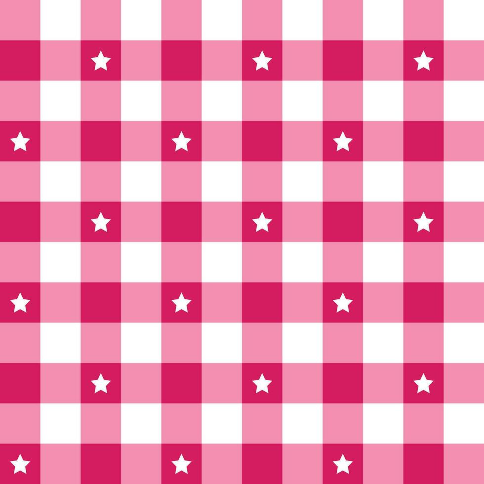 Pink plaid pattern with star background. plaid pattern background. plaid background. Seamless pattern. for backdrop, decoration, gift wrapping, gingham tablecloth, blanket, tartan. vector