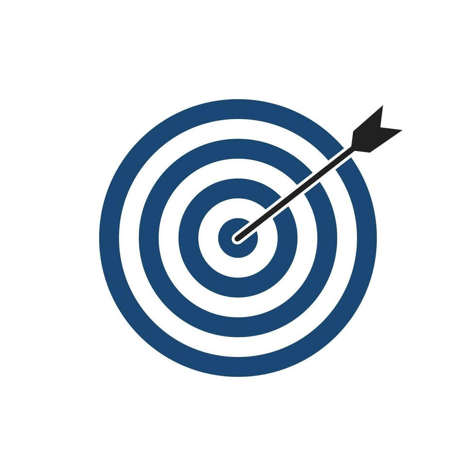 Navy blue bullseye dart target icon. Dart target goal marketing sign. Arrow dart logo vector. Winner dart sign. vector