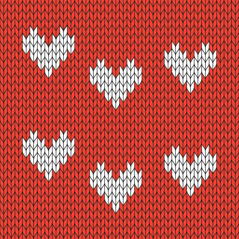 Red background and white knitted pattern. knitted vector pattern. Seamless gradient pattern for clothing, wrapping paper, backdrop, background, gift card.