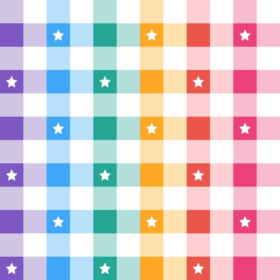 Rainbow plaid pattern with star background. plaid pattern background. plaid background. Seamless pattern. for backdrop, decoration, gift wrapping, gingham tablecloth, blanket, tartan. Pride decoration vector