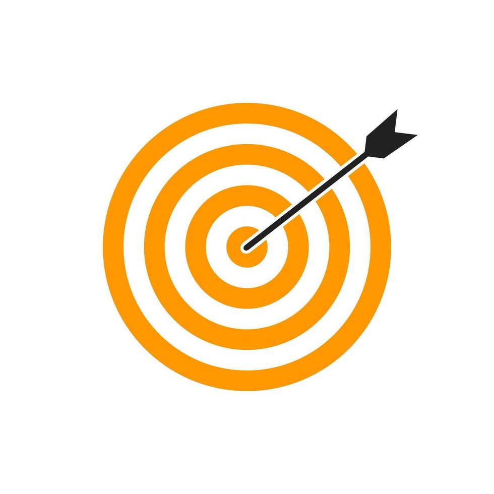 Orange bullseye dart target icon. Dart target goal marketing sign. Arrow dart logo vector. Winner dart sign. vector