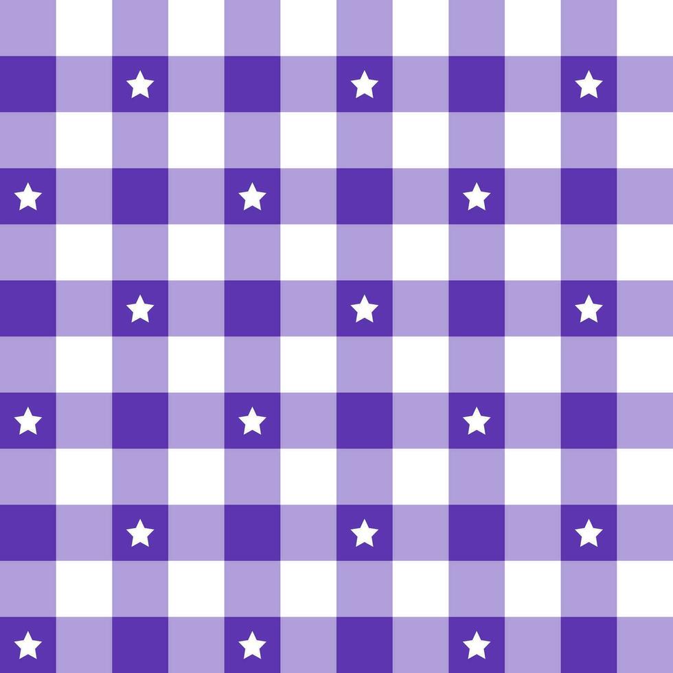 Purple plaid pattern with star background. plaid pattern background. plaid background. Seamless pattern. for backdrop, decoration, gift wrapping, gingham tablecloth, blanket, tartan. vector