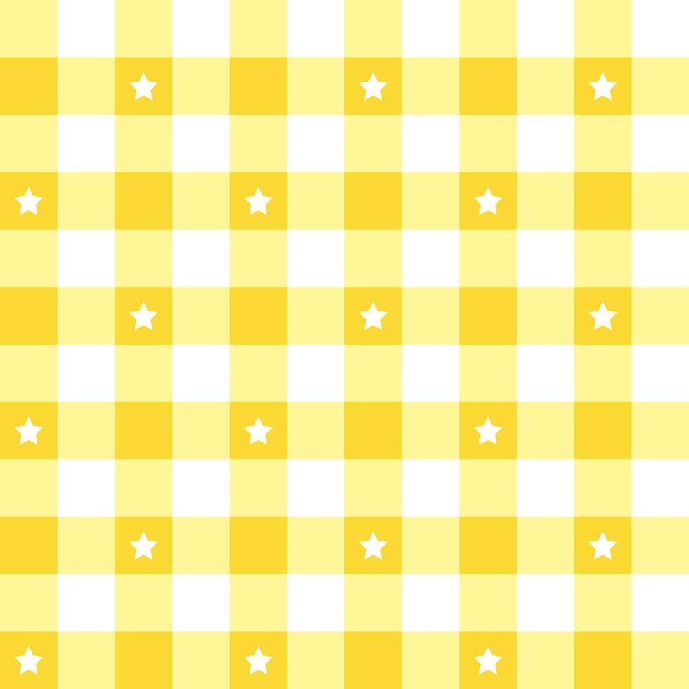 Yellow plaid pattern with star background. plaid pattern background. plaid background. Seamless pattern. for backdrop, decoration, gift wrapping, gingham tablecloth, blanket, tartan. vector