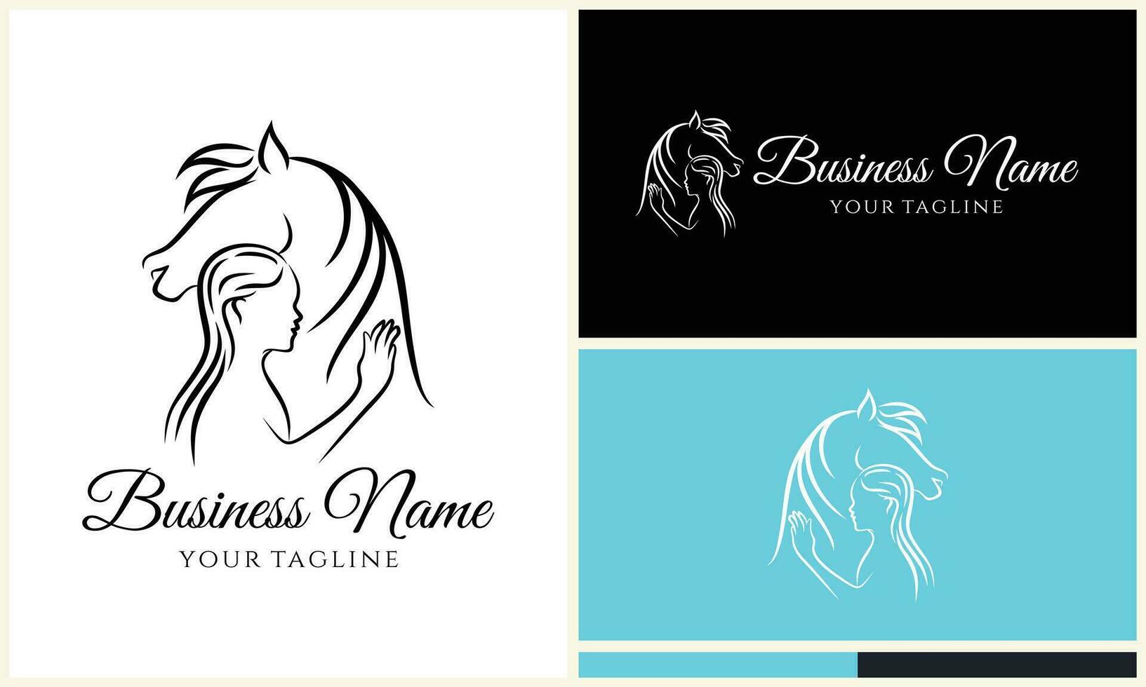 equine and girl logo template vector