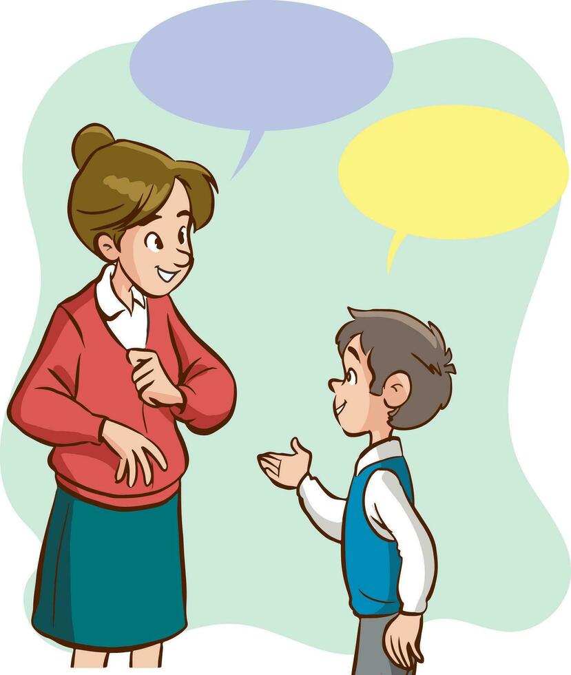 vector illustration of teacher and students talking