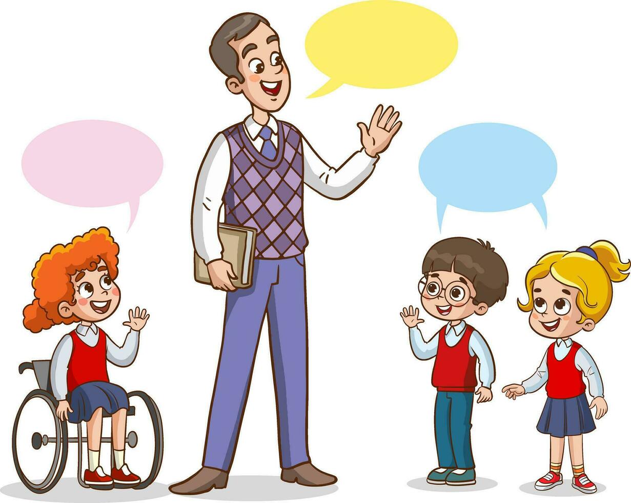 vector ilustración de profesor y estudiantes hablando
