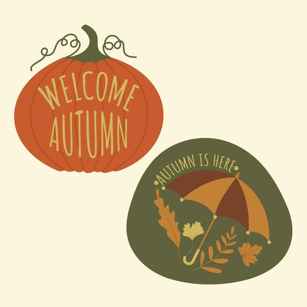 Fall and Autumn Season Holiday icon Vector Arts. Objects and stuffs around October Autumn Season with orange, brown, and green natural color resembling Fall season