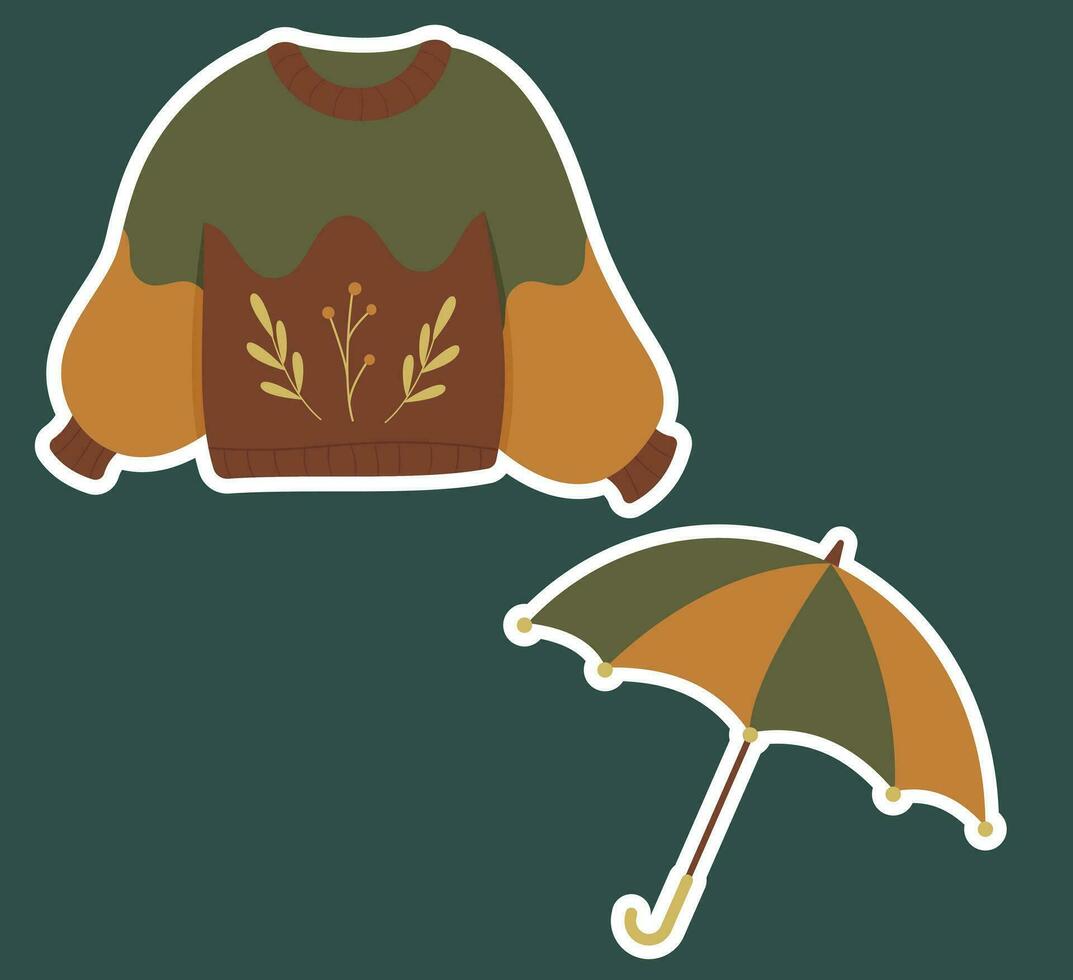 otoño y otoño temporada fiesta icono vector letras. objetos y telas alrededor octubre otoño temporada con naranja, marrón, y verde natural color parecido a otoño temporada