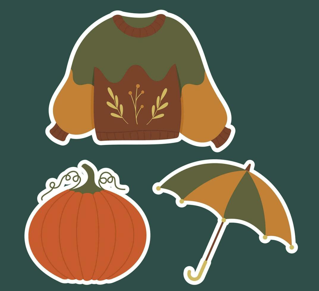 Fall and Autumn Season Holiday icon Vector Arts. Objects and stuffs around October Autumn Season with orange, brown, and green natural color resembling Fall season