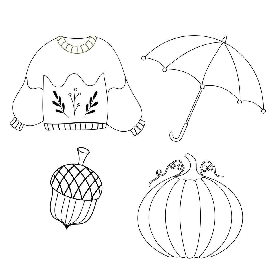 Fall and Autumn Season Holiday icon Vector Arts. Objects and stuffs around October Autumn Season with orange, brown, and green natural color resembling Fall season