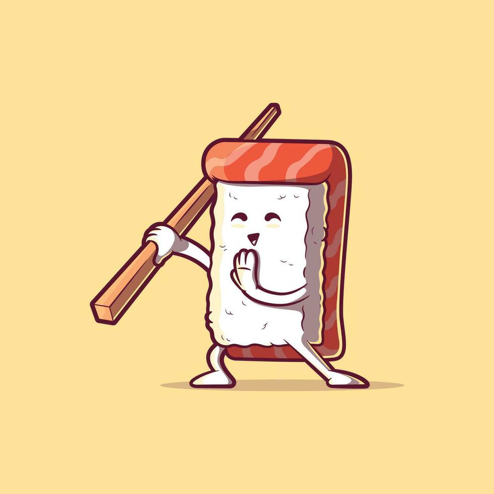A Sushi character practicing martial arts vector illustration. Food, funny, brand design concept.