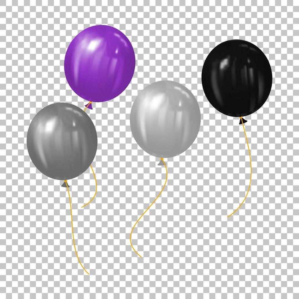 set flying balloon halloween party collection. happy halloween holiday surprise gray, black, purple and silver decoration vector
