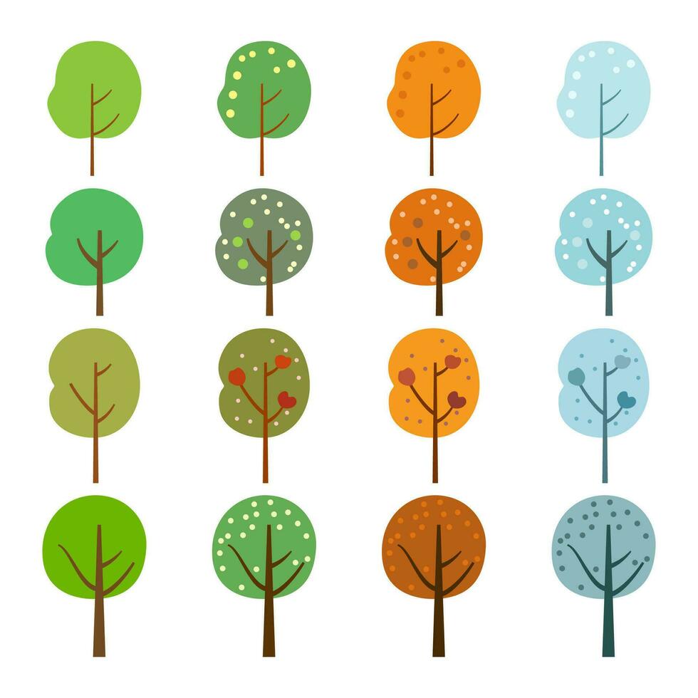 set of four seasons tree flat forest illustrate nature or healthy lifestyle topics. plants isolated leaves eco vector