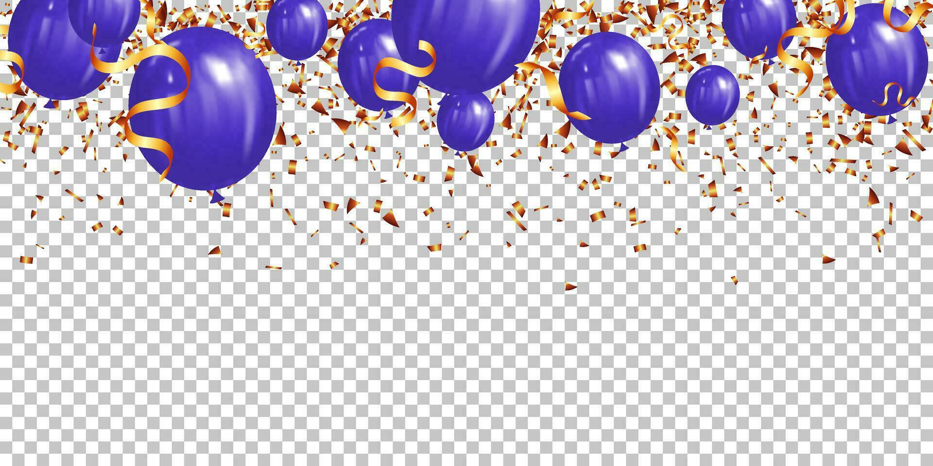 Víspera de Todos los Santos tarjeta con púrpura globos y oro papel picado vector ilustración para para niños fiesta diseño, decoración, bandera