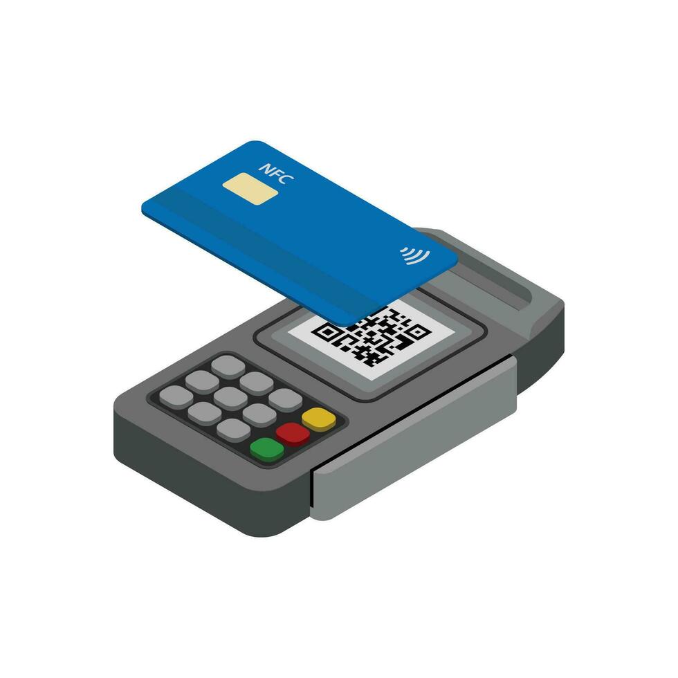 Contactless payment with NFC technology credit card isometric design concept vector