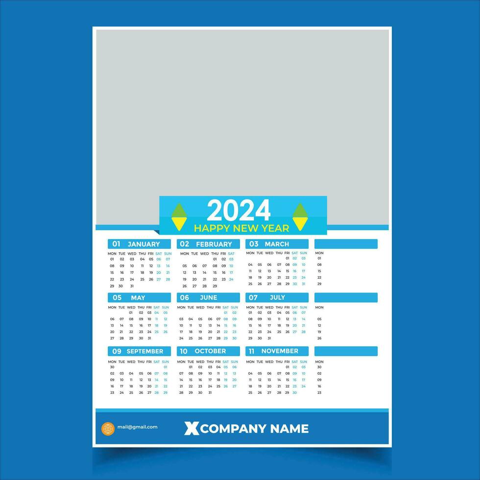 2024 calendario plantilla, lleno fácil editable archivo vector