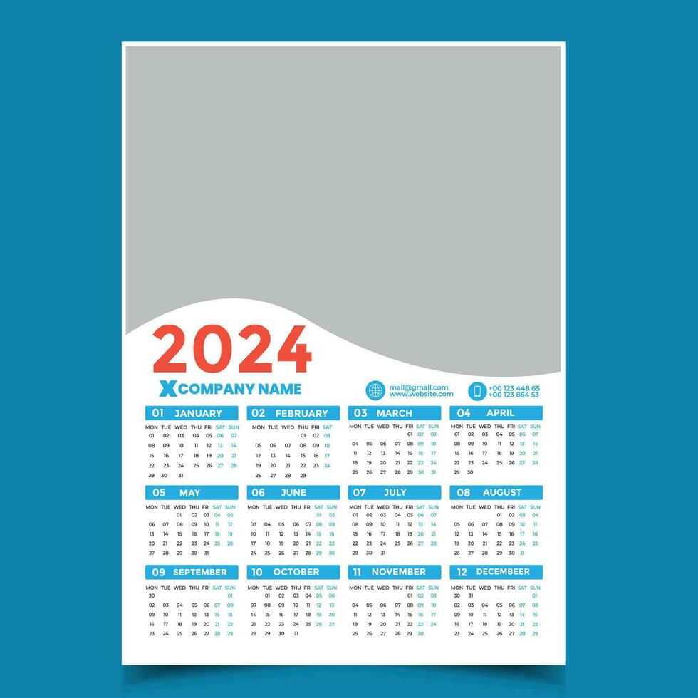 2024 Calendar Template, Easy Editable File vector
