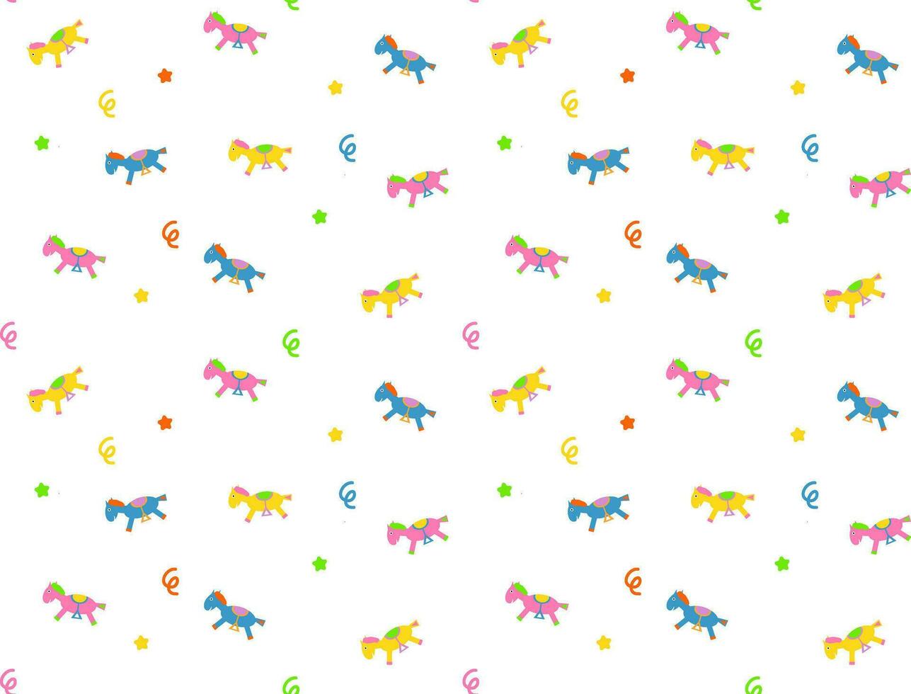 Seamless bright color pattern with children's toys, horses from the carousel vector