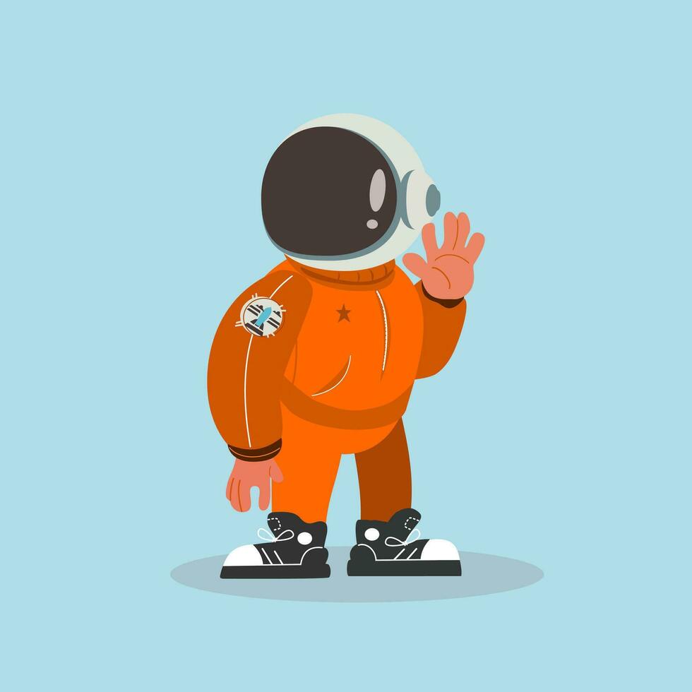 Cute cool astronaut wearing helmet orange sweater vector illustration