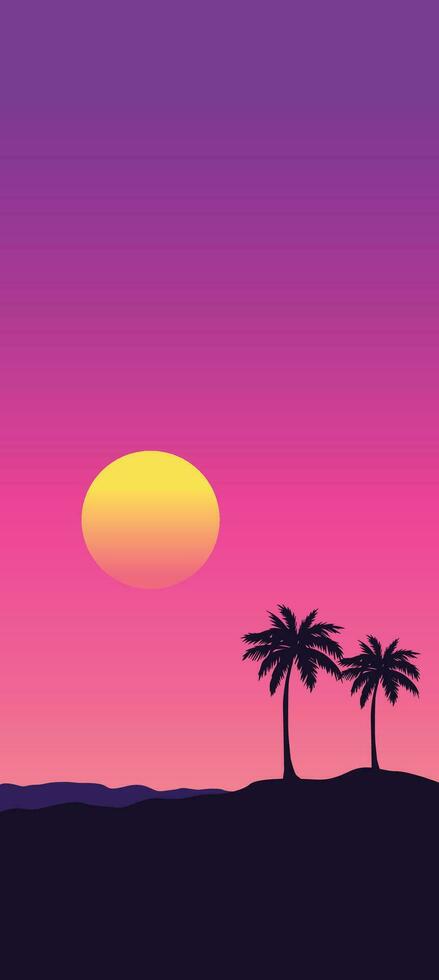 synthwave beach mobile wallpaper design vector