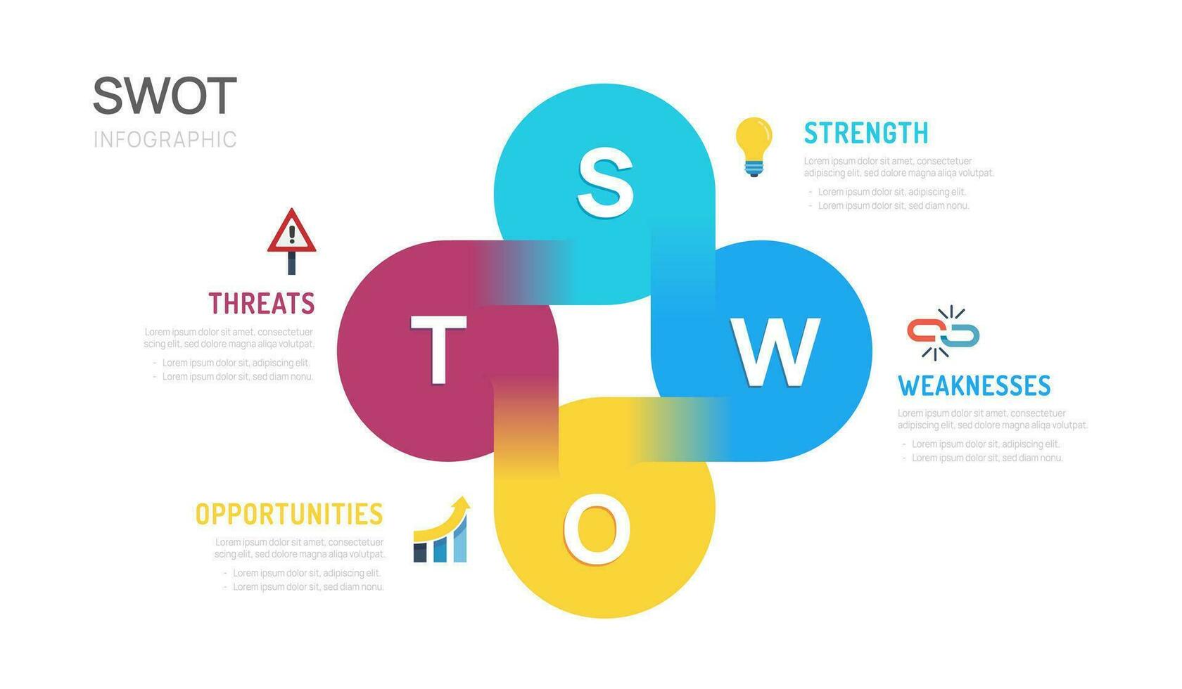 Swot analysis Infographic template diagram. chart and icons with 4 steps Vector illustration.