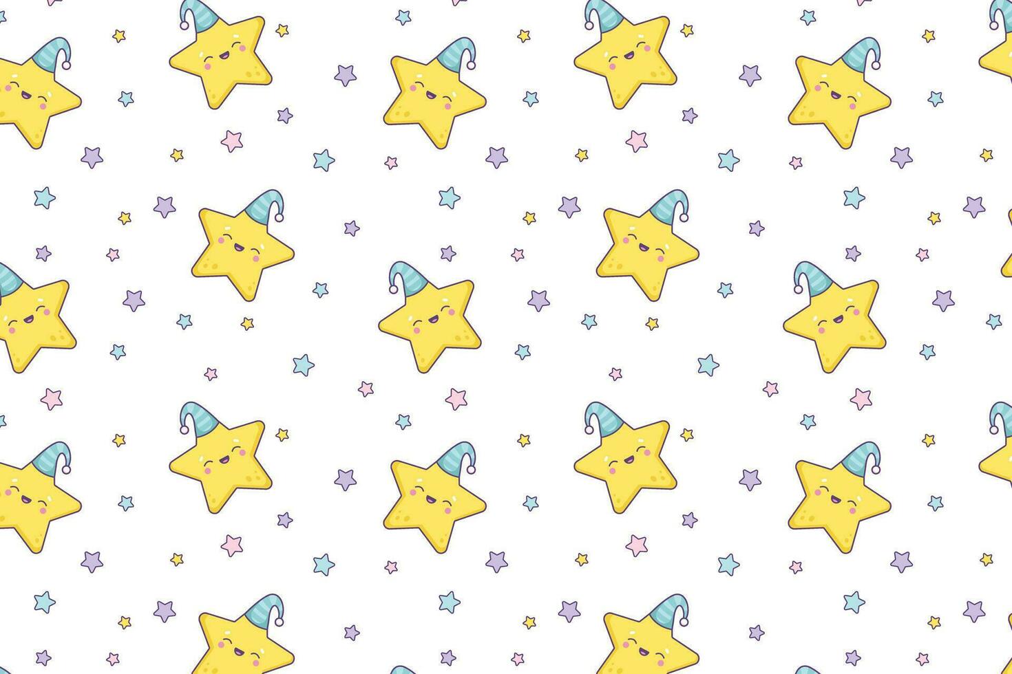 Cute baby vector pattern. Cartoon style smilling stars.