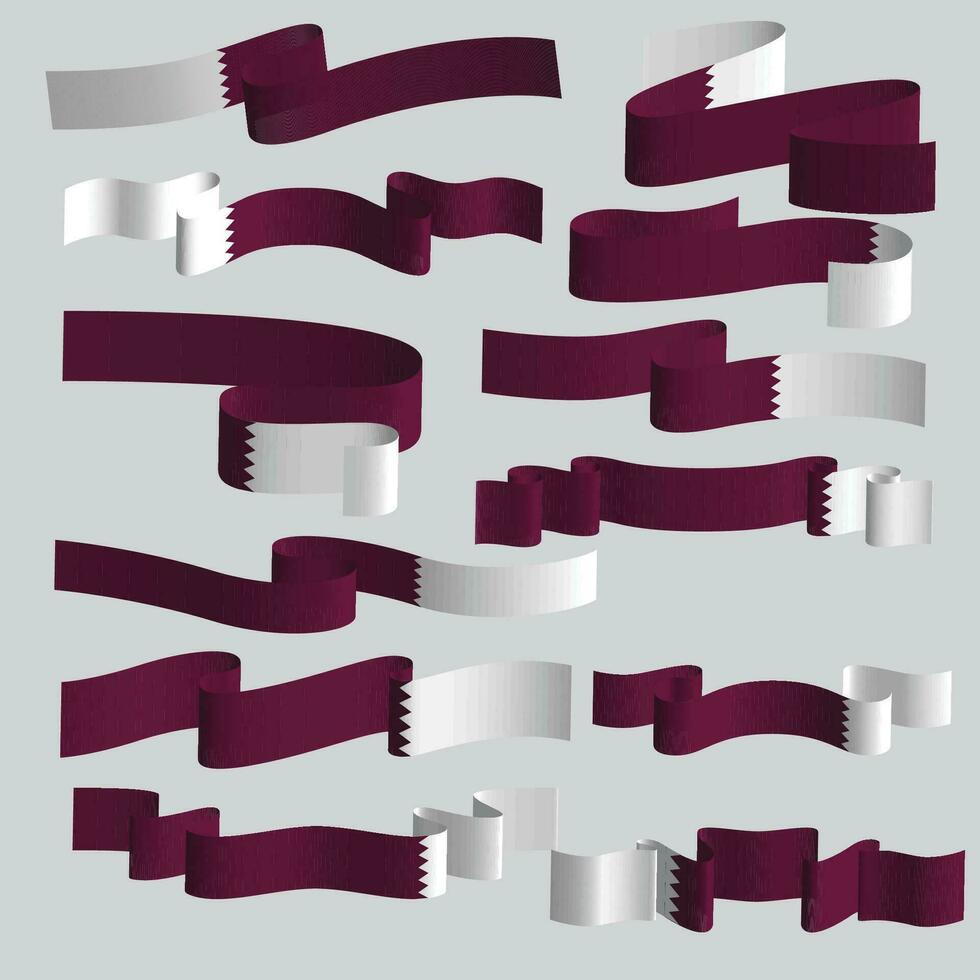 qatar flag ribbon vector bundle set